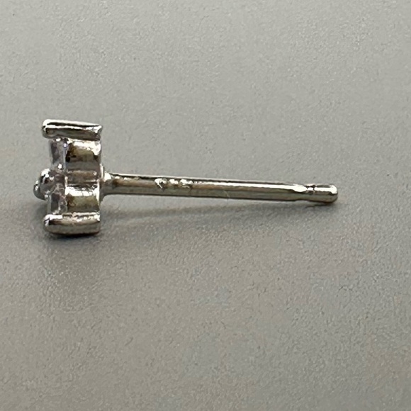 Sterling Silver CZ Tiny Stud Earrings Rhodium Finish - Picture 12 of 14